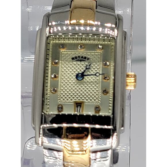 Elegant Rotary Two-Tone Rectangular Dial Watch – Stainless Steel and Gold-Tone - Picture 1 of 8